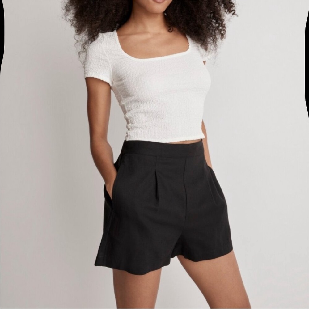 Madewell NWT Black High Waisted Tailored Shorts Linen Cotton Summer Lightweight